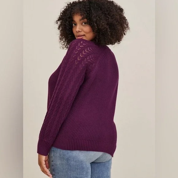 Torrid - Pointelle Cardigan Balloon Sleeve Sweater - Women’s size 3 - Picture 2 of 8